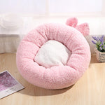 Round Cat Beds House Soft Round Bow Pet Dog Bed