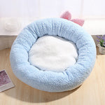 Round Cat Beds House Soft Round Bow Pet Dog Bed