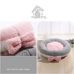 Round Cat Beds House Soft Round Bow Pet Dog Bed