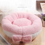 Round Cat Beds House Soft Round Bow Pet Dog Bed